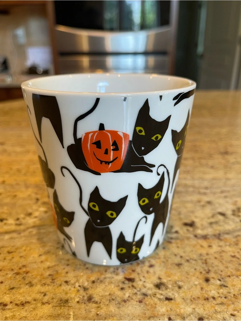 Crate&Barrel Halloween Black Cat Pumpkin Mug Ceramic Large 16 oz